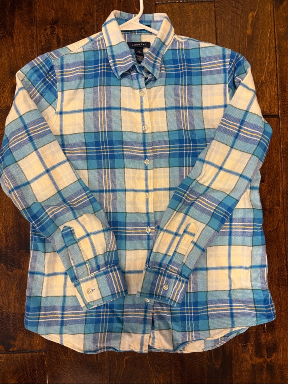 Lands' End Blue and White Plaid Button-Down Shirt